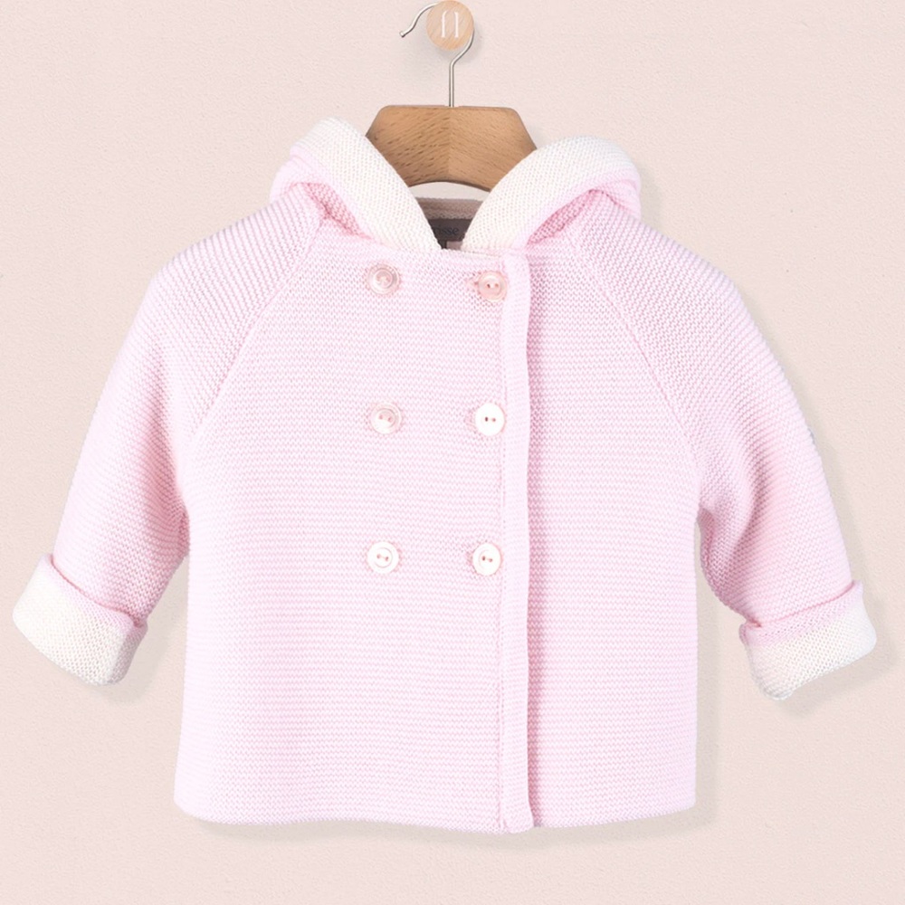Fleurisse luxury baby Knit Hood Sweater Jacket - powder pink/white - size 18-24